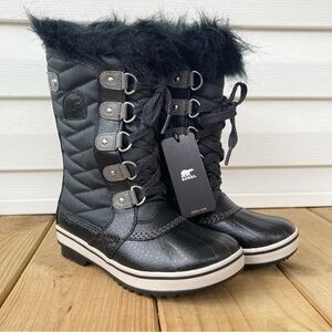 NWT‎ Sorel Tofino II Faux Fur Waterproof Tall Winter Snow Black Boots Girls 1